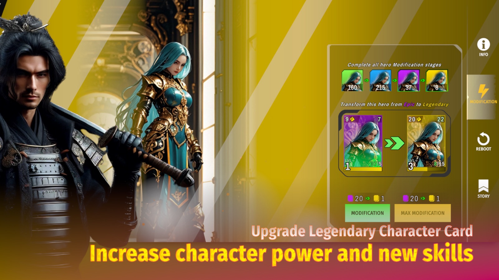 Goddess Area legendary character upgrade screen